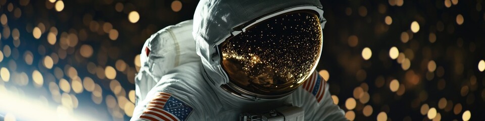 Wall Mural - a close-up view of a person wearing a space suit, suitable for sci-fi or futuristic concepts