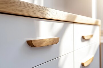 Wall Mural - Close-up shot of wooden drawer handles, suitable for use in interior design or furniture-related projects