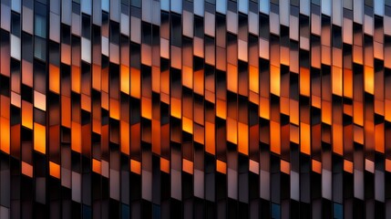 Aufkleber - The low-angle perspective highlights the geometric lines of the office building facade, with reflective glass creating striking abstract patterns under a clear sky