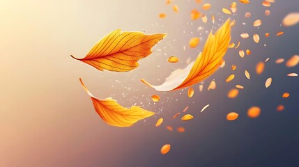 Canvas Print - Vibrant orange leaves gracefully swirling in the air against a soft gradient background