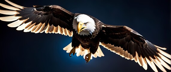 Wall Mural - Stunning close up of a majestic bald eagle in mid flight wings outstretched