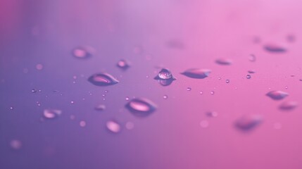 Poster - Individual water droplets sit on a smooth blue surface, reflecting light and creating a fresh feel with a gradient backdrop adding depth and empty space for text