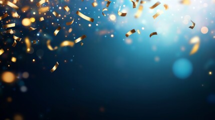 Leinwandbilder - Macro shot showcases vibrant blue and gold textures forming abstract patterns, enhanced by glowing bokeh lights, suggesting a festive and celebratory mood