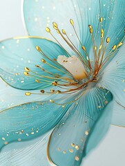 Wall Mural -   A macro image displays a blue blossom with golden specks and a white focal point amidst its petals