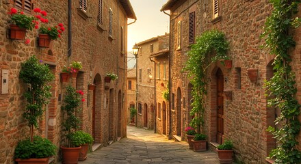  Colorful street in Pienza, Tuscany, Italy