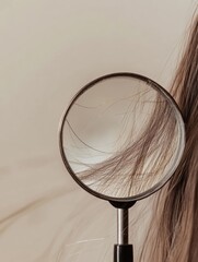 Poster - Magnifying glass reveals details of a damaged hair strand under close examination. Generative AI