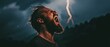 © sergio - Angry man screams into stormy sky. AI.