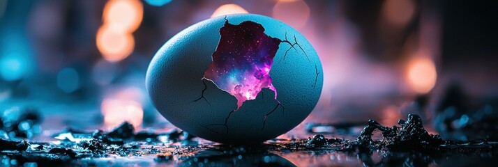 Wall Mural - Universe within a cracked egg. AI.