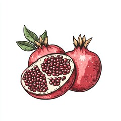 Wall Mural - A modern T-shirt print design featuring a hand-drawn pomegranate fruit. The black and white image is styled as an engraving sketch, mimicking scratch board art