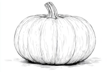 Wall Mural - A contemporary illustration of a Thanksgiving pumpkin, rendered as an engraving-style hand-drawn ink sketch