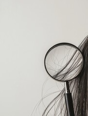 Aufkleber - Focusing on a damaged hair strand with a magnifying glass revealing intricate details and texture. Generative AI