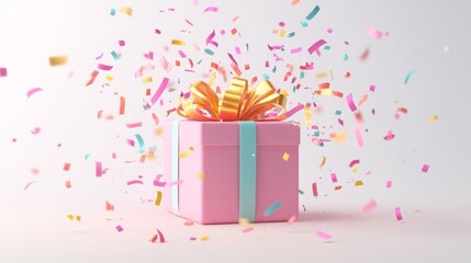 Canvas Print - Pink gift box exploding with colorful confetti!