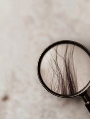 Aufkleber - Magnifying glass reveals details of a damaged hair strand on a textured surface during a close up observation. Generative AI