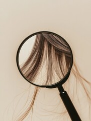 Poster - Focusing on damaged hair strand with magnifying glass highlighting details and textures. Generative AI