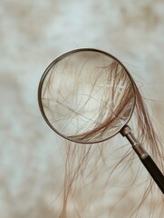 Aufkleber - Magnifying glass revealing details of a damaged hair strand under soft lighting in a close up view. Generative AI