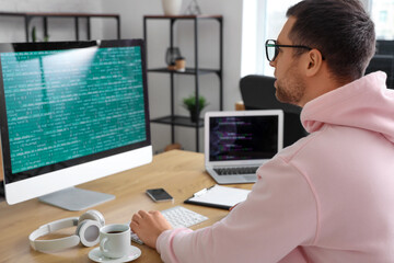 Wall Mural - portrait of focused male programmer working in office