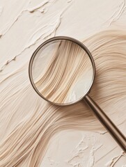 Poster - Magnifying glass reveals intricate details of a damaged hair strand under close examination. Generative AI