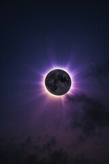 Wall Mural - Total Solar Eclipse in Dark Sky for Mobile Wallpapers, Astronomy Apps, Science Education Materials and Space-themed Design Projects, for Blogs, Social Media, Posters, Banners, Website Design