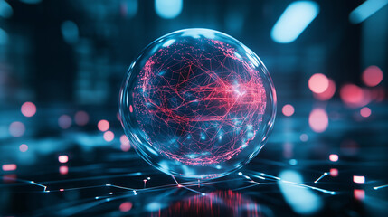 Wall Mural - an abstract futuristic ui displaying a transparent globe surrounded by intricate digital networks, s