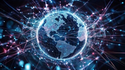 Wall Mural - futuristic digital globe surrounded by data connections and light