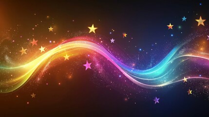 Wall Mural - Magical glowing wave with sparkling stars on a dark background