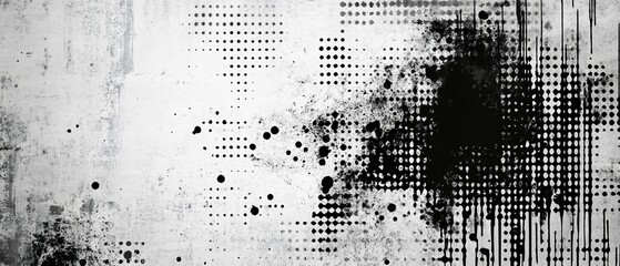 Wall Mural - Abstract Black And White Ink Splotches And Dots