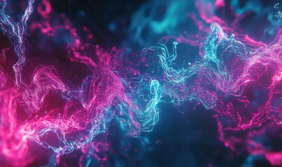 Wall Mural - abstract patterns of neon lines forming a swirling digital vortex of vivid magenta and teal.