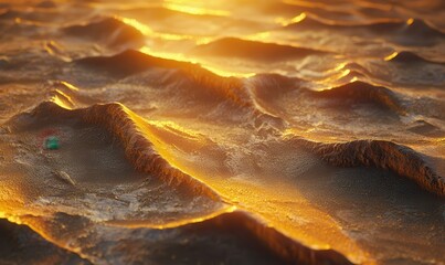 Wall Mural - Desert sand dunes glowing under a golden sunset, with windswept patterns creating stunning natural textures.