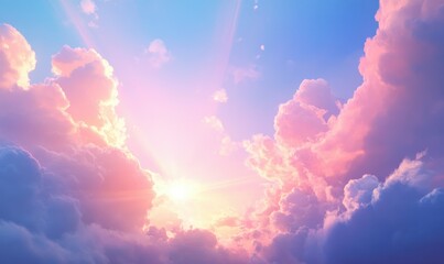 Sticker - Dynamic cloudscape with rays of sunlight breaking through vibrant blue skies, capturing the beauty of nature in motion