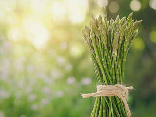 Fresh and green bunch of medicinal asparagus at dawn