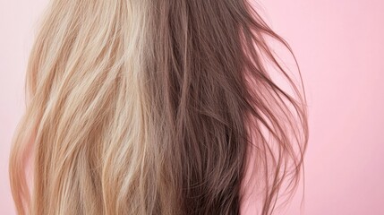 Poster - Comparison of damaged, dull hair versus shiny, healthy hair strands in a beauty setting. Generative AI