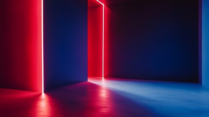 Wall Mural - Red blue neon room, background light, design