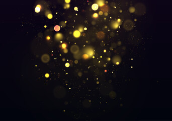 Wall Mural - sparkling golden particles, glowing lights bokeh. christmas background isolated on dark transparent 