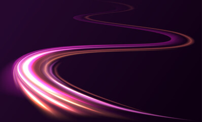 Fototapete - Neon color glowing lines background, high-speed light trails effect. Modern abstract high-speed light motion effect on black background. Light motion effect, slow shutter of traffic.	
