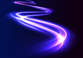 Leinwandbilder - Image with the effect of high-speed movement on the road. Abstract fire flare trace lens flares. Expressway in long delay, with car lights at night on autobahn.	