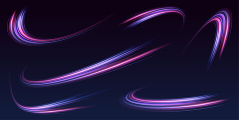 Leinwandbilder - Set of neon speed lines on transparent background. Vortex streams of neon light. Abstract vector fire circles, sparkling swirls and energy light spiral frames.	