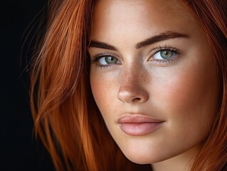 Wall Mural - A close up of a woman with long red hair and blue eyes