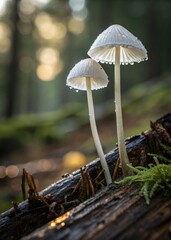 Poster - Captivating Macro View of Mycena Brunneistorz in Forest Light. Generative AI