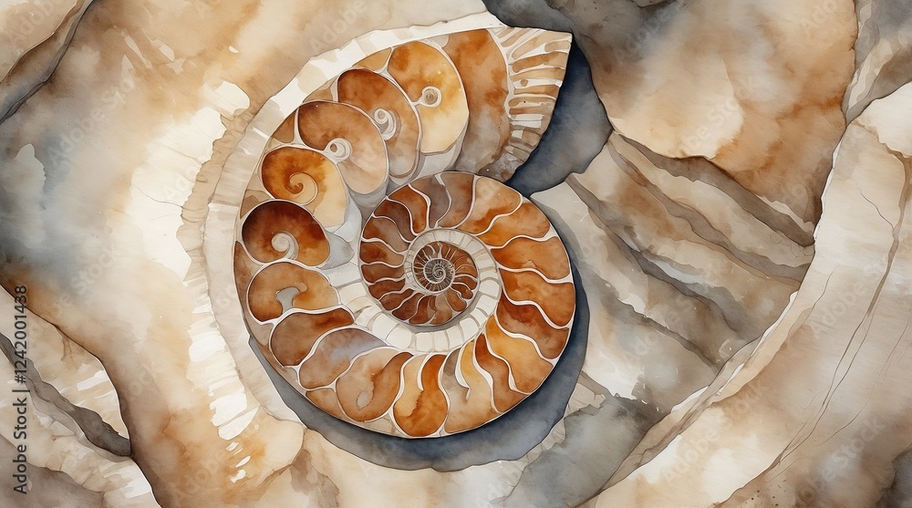 Artistic depiction of a nautilus shell showcasing intricate patterns in ...