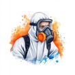 © khonkangrua - Protective Worker in Safety Gear with Gas Mask Facing Potential Hazards in a Colorful Abstract Environment