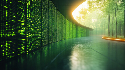 Wall Mural - a green matrix with a modern blurred effect, symbolizing chaos, uncertainty, and potential. the empt