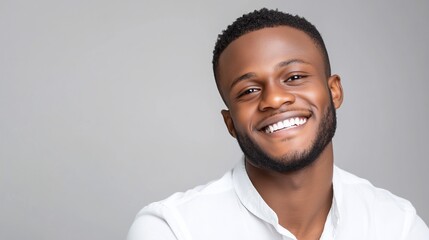 Wall Mural - Happy man smiling, studio portrait, gray background