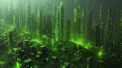 Wall Mural - a green matrix with a modern blurred effect, symbolizing chaos, uncertainty, and potential. the empt