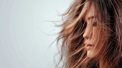 Poster - Comparison of damaged dull hair versus shiny healthy hair strands showcasing hair quality and texture differences. Generative AI