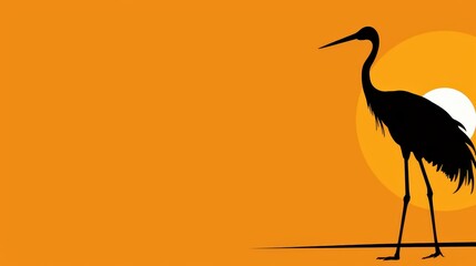 Wall Mural - Vibrant crane symbol on an orange backdrop perfect for web banners, offering an eyecatching design with ample copy space.