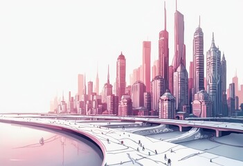 Poster - Cityscape of a Futuristic Metropolis with a Prominent Skyline and Modern Architecture