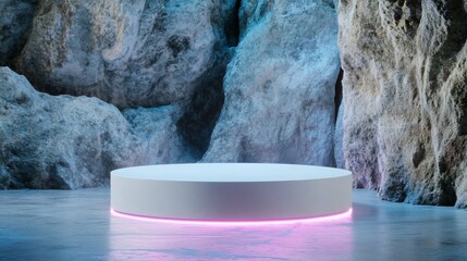 Poster - Illuminated podium in cave, product display