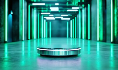 Sticker - Futuristic green neon corridor, product display