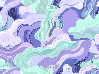 Wall Mural - abstract purple and mint green swirls: a dreamlike landscape of clouds
