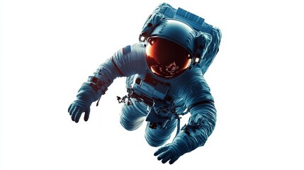 Wall Mural - astronaut shown on a transparent background, in the middle of a spacewalk. flight elements provided.
